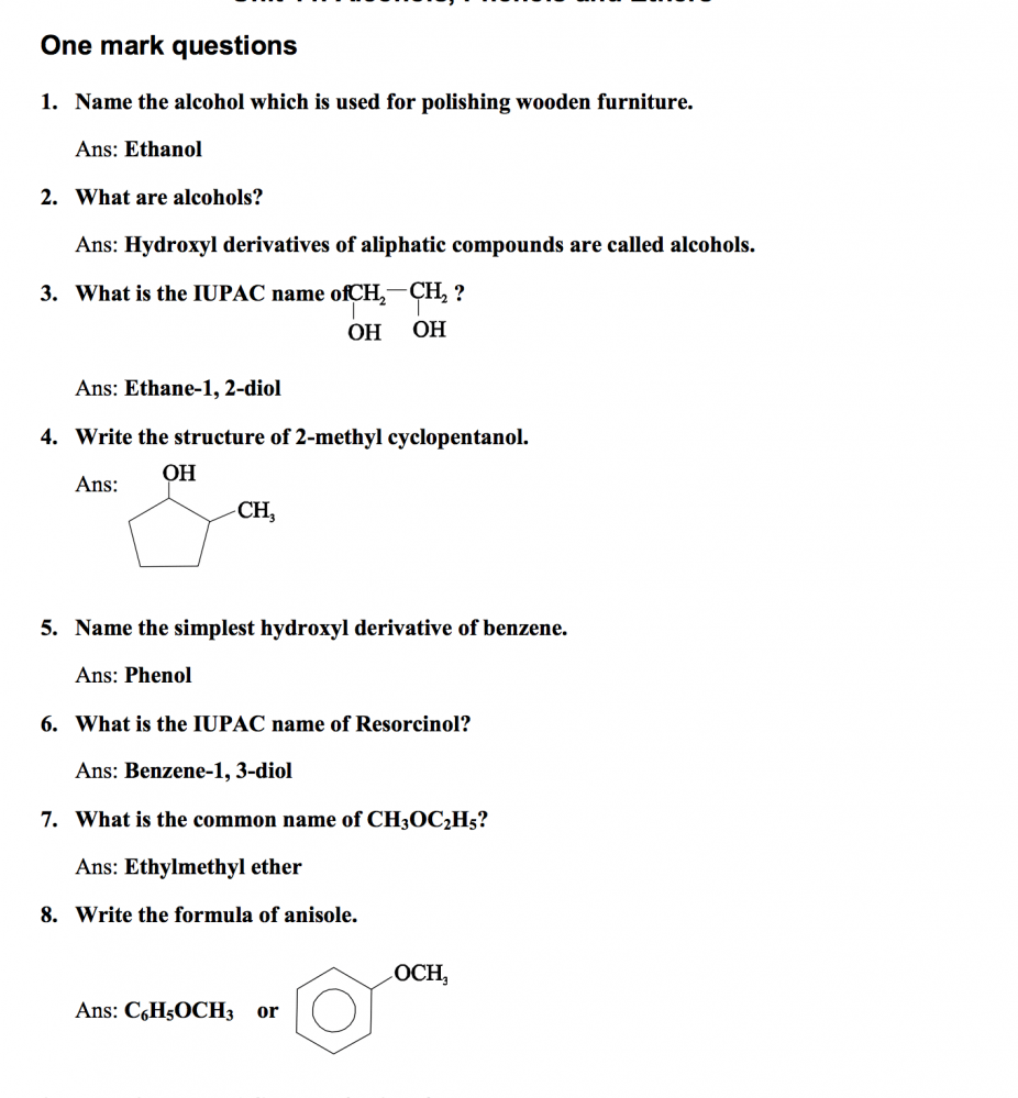 case study questions from alcohols phenols and ethers