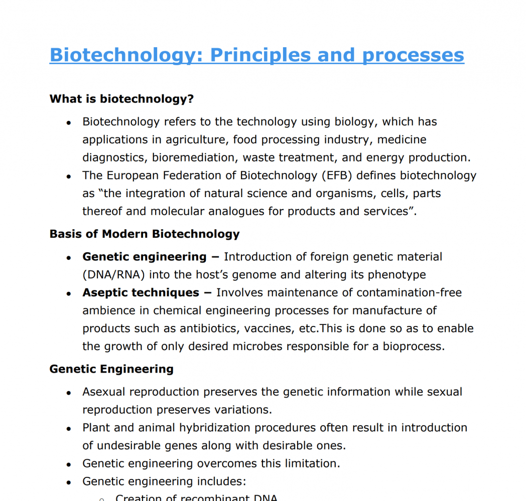 BIOTECHNOLOGY PRINCIPLES AND PROCESSES Notes NotesHunt